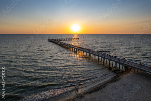 Aerial summer sunset view of sunny resort Palanga  Lithuania. Baltic sea  Palanga Bridge - Pier