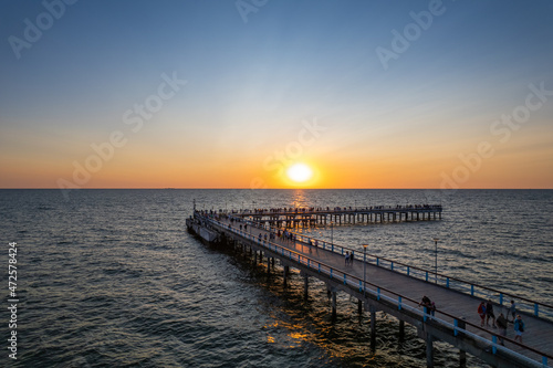 Aerial summer sunset view of sunny resort Palanga  Lithuania. Baltic sea  Palanga Bridge - Pier