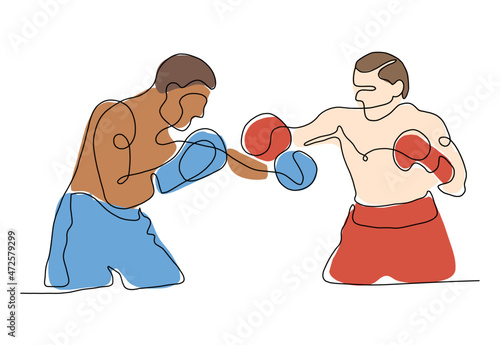Boxe fight one continuous line art drawing. Elegant vector illustration representing the combat concept for prints, tattoos, posters, textile, web etc.