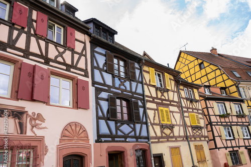 Colorful architecture buildings view of Colmar in Alsace, France.Traditional half timbered houses.Famous travel vacation destination in France