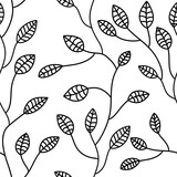 Seamless floral line art pattern with flower on white background