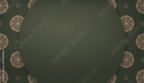 Green banner with vintage brown ornament and place for text