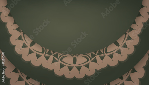 Green banner with vintage brown ornament and place for your text