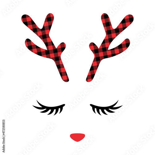 Merry Christmas - Calligraphy phrase for Xmas with raindeer antlers and red nose. Lettering for Xmas greetings cards. Good for t-shirt, mug, gift, printing press. Holiday quotes with picture frame.