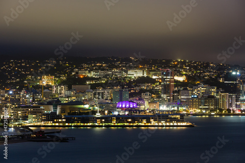 ニュージーランド 首都ウェリントンのオリエンタル・ベイの丘からウェリントン港の夜景