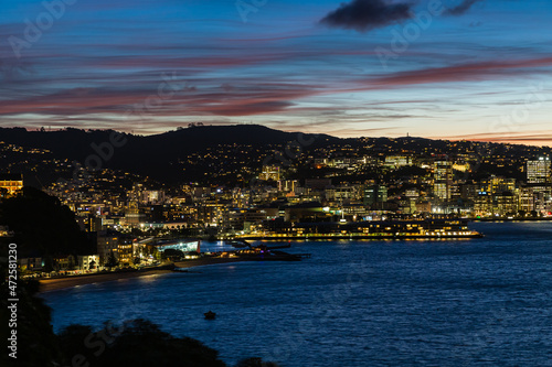 ニュージーランド 首都ウェリントンのオリエンタル・ベイの丘からウェリントン港の夜景