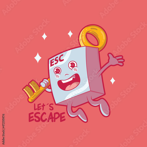 Esc Keyboard key holding a key vector illustration. Technology, motivation, holiday design concept.