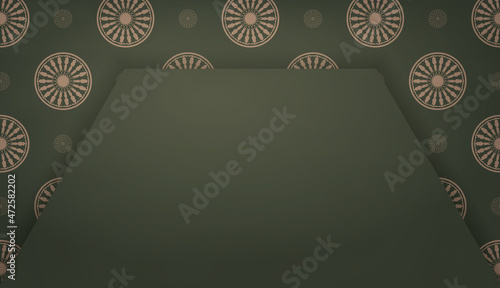 Green banner with vintage brown pattern and place for text
