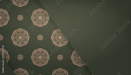 Green banner with vintage brown pattern and place for text