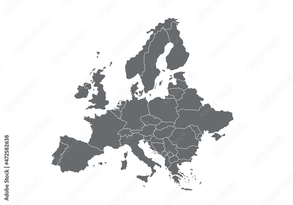 High quality map Europe with borders of the regions on white