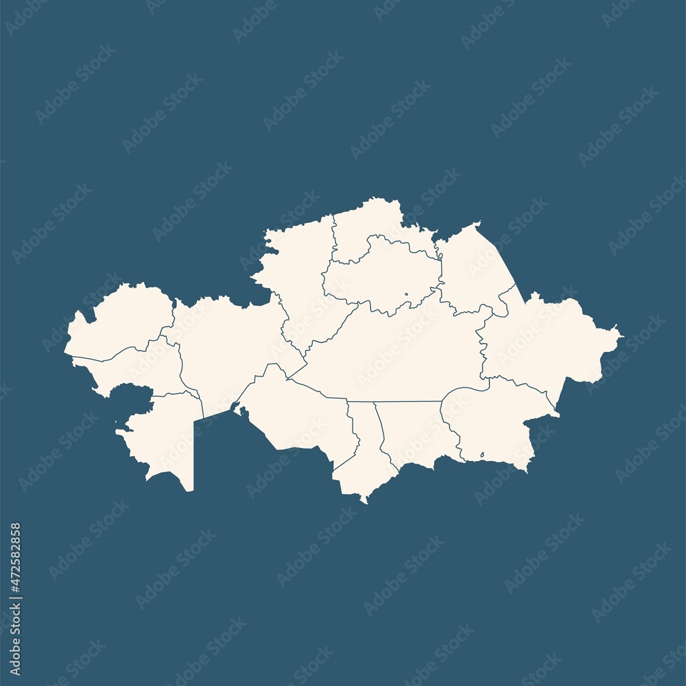 Kazakhstan map, isolated on blue background. Black map template. Simplified world map with round