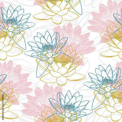 Seamless pattern with water lilies