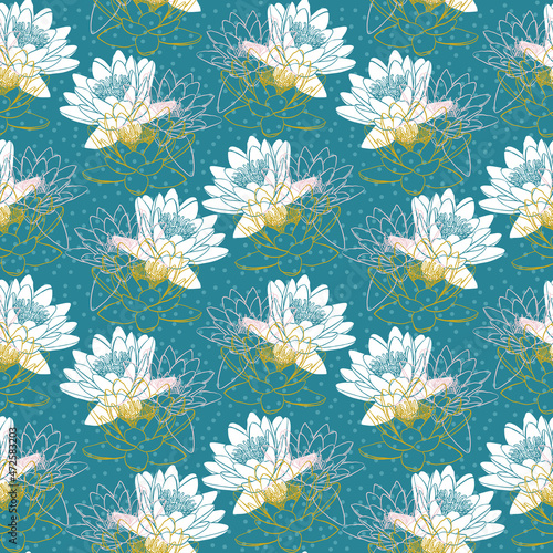 Seamless pattern with water lilies