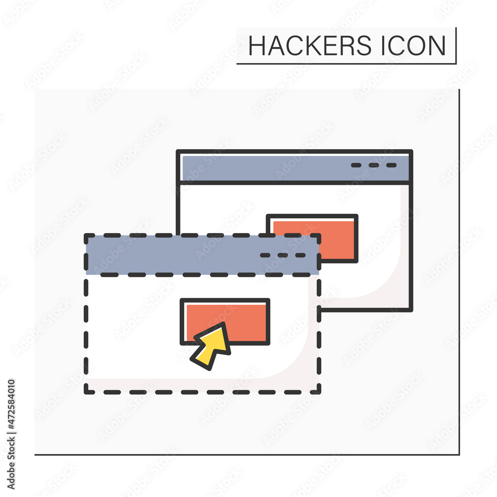 Malicious webpage color icon. Cross site scripting hacker attack. Concept of cyber security, web site browsing and user private information safety. Isolated vector illustration Malicious webpage color icon. Cross site scripting hacker attack. Concept of cyber security, web site browsing and user private information safety. Isolated vector illustration