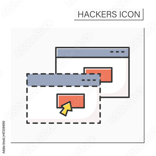 Malicious webpage color icon. Cross site scripting hacker attack. Concept of cyber security, web site browsing and user private information safety. Isolated vector illustration