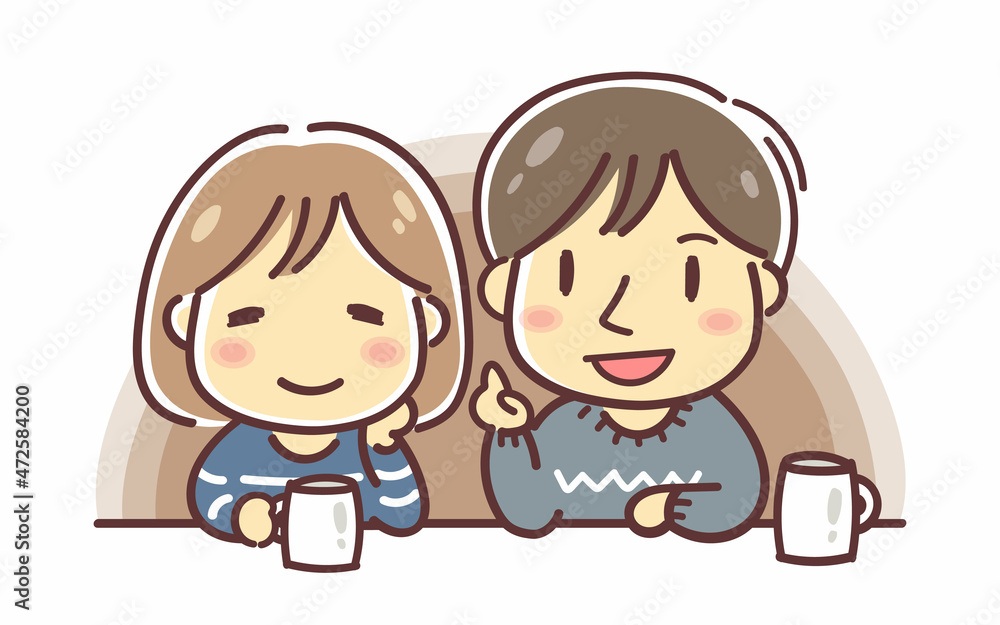 笑顔で会話をする男女のイラスト・カップル・夫婦・家族 笑顔で会話をする男女のイラスト・カップル・夫婦・家族