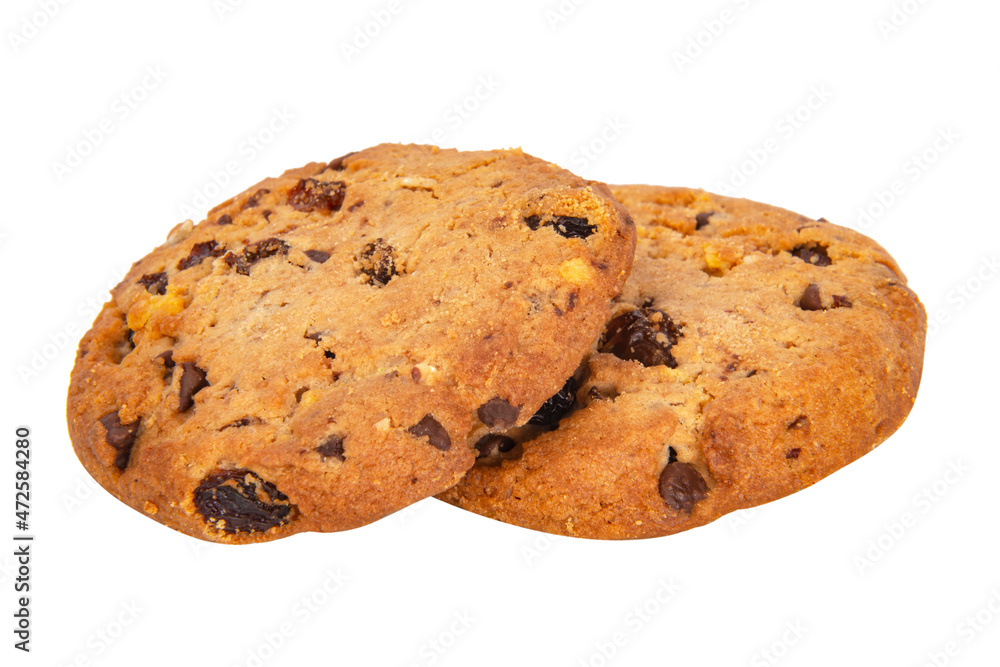 Cookies with chocolate american style food isolated on the white background Cookies with chocolate american style food isolated on the white background