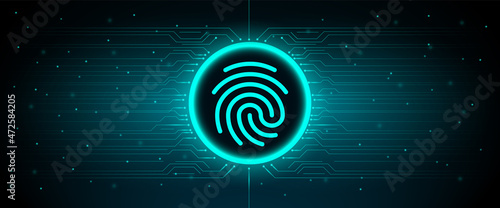 Abstract data Fingerprint security cyber connection technology background concept, information privacy idea, blue color abstract screen, hi speed internet technology.