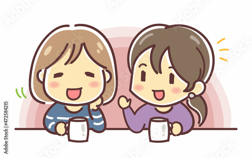 笑顔で会話をする二人の女性のイラスト