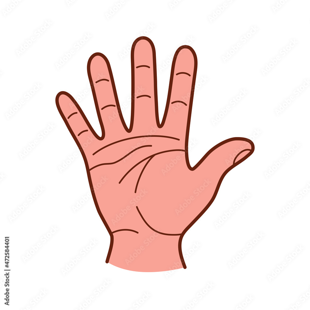 Hand gesture. Open palm. Сolor vector in hand drawn style. Hand gesture. Open palm. Сolor vector in hand drawn style.
