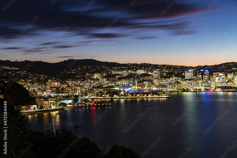 ニュージーランド　首都ウェリントンのオリエンタル・ベイの丘からウェリントン港の夜景	