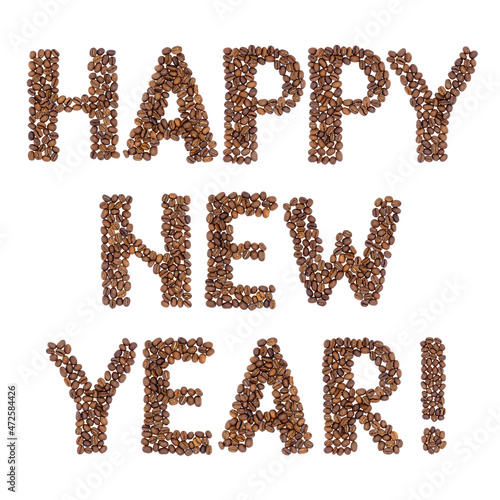 Happy New Year made of coffee beans