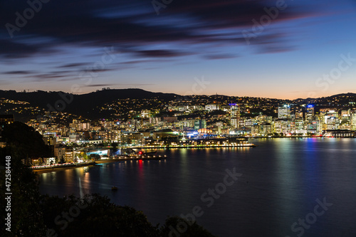 ニュージーランド 首都ウェリントンのオリエンタル・ベイの丘からウェリントン港の夜景 