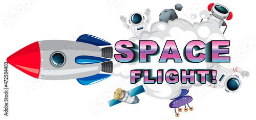 Space Flight word logo design with Spaceship