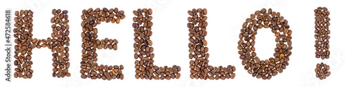Hello inscription made of coffee beans