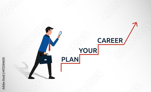 Career planning concept with Businessman holding magnifier vector illustration. © Diki