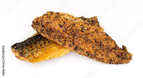 Photo Two cooked smoked peppered mackerel fish fillets