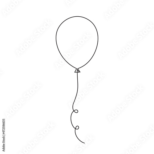 Balloon one line art, hand drawn continuous contour. Festive decoration. Doodle, sketch style, minimalist design. Editable stroke. Isolated. Vector illustration