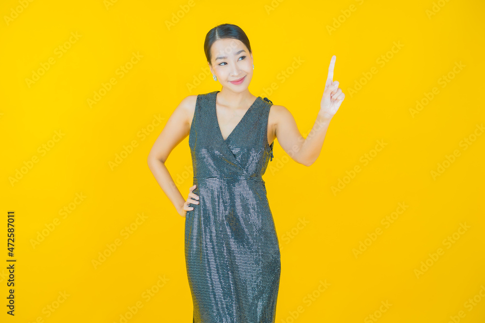Portrait beautiful young asian woman smile with action Portrait beautiful young asian woman smile with action