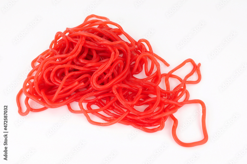Strawberry fruit flavour chewy laces sweet treats also known as bootlaces Strawberry fruit flavour chewy laces sweet treats also known as bootlaces