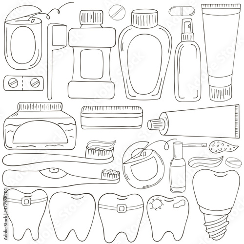 Monochrome medical illustrations. Coloring pages, black and white
