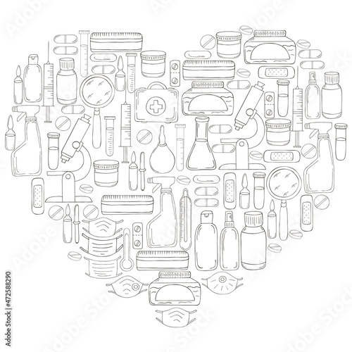 Monochrome medical illustrations. Coloring pages, black and white