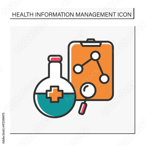 Clinical trial color icon. Medical experiment. Medical science. Treatment method. Medicines elaborating. Healthcare and health information management concept. Isolated vector illustration