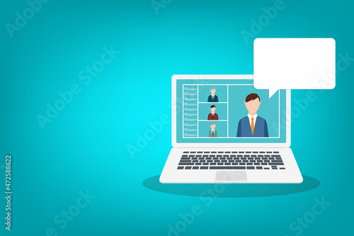 Group of colleagues connecting together, learning or meeting online with teleconference, video conference remote working on laptop computer, work