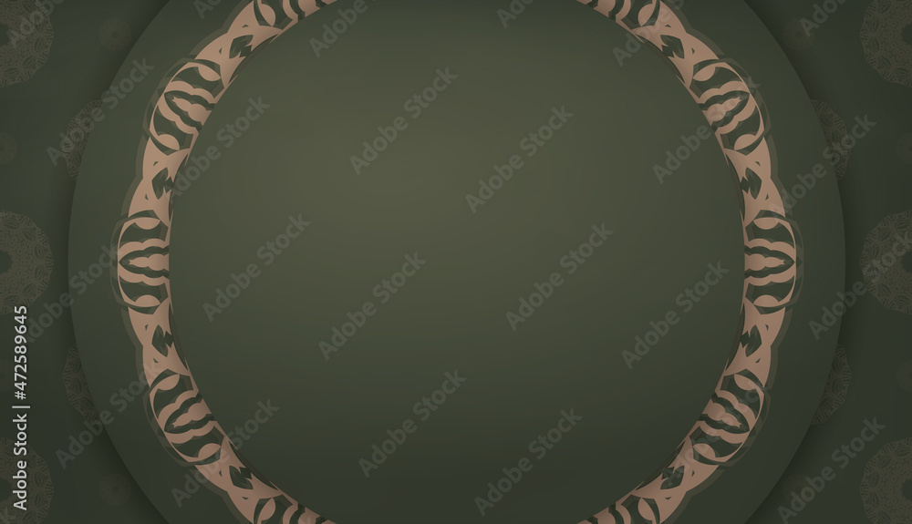 Obraz premium Green color background with mandala brown ornament and place for text