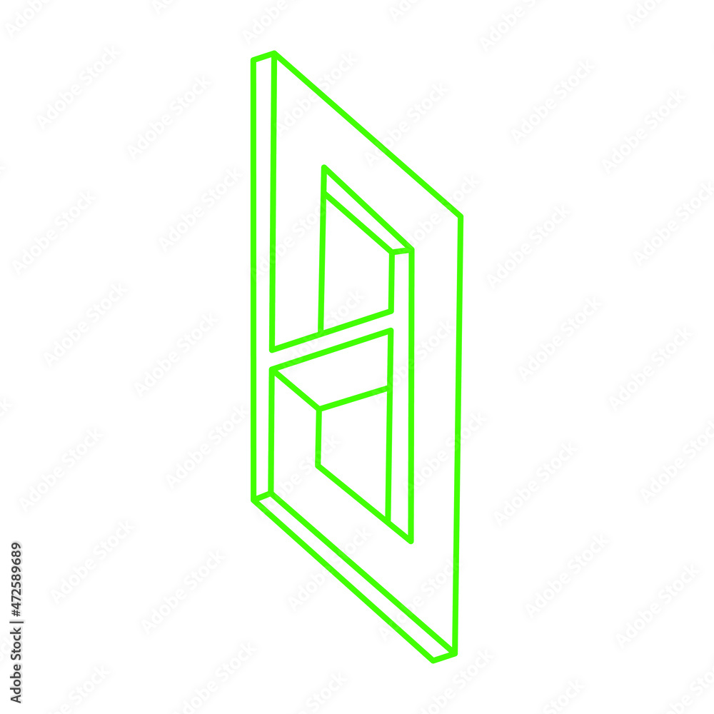 Impossible shape. Logo. Sacred geometry figure. Optical illusion. Abstract eternal geometric object. Impossible endless outline. Optical art. Impossible geometry green shape on a white background.
