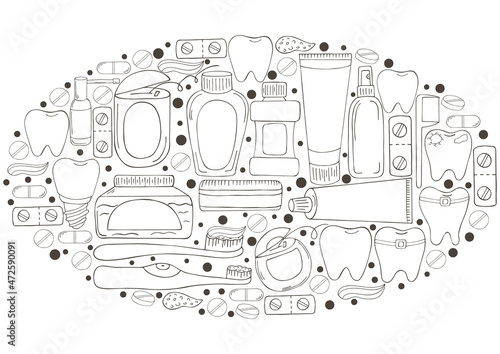 Monochrome medical illustrations. Coloring pages, black and white