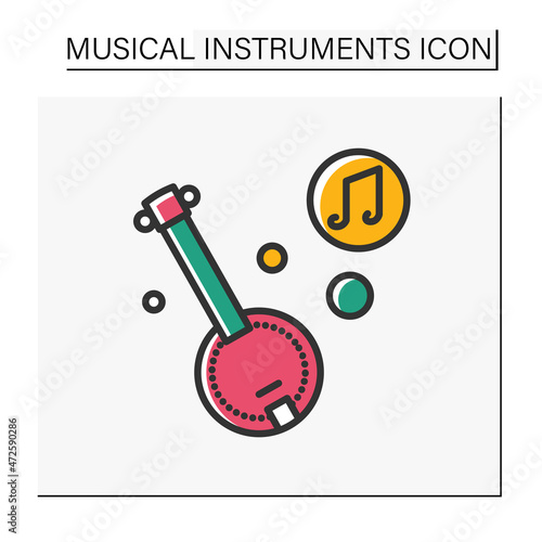 Banjo color icon. Traditional Caribbean string musical instrument with resonator.Classical, ethnic and modern music. Music from different countries. Isolated vector illustration