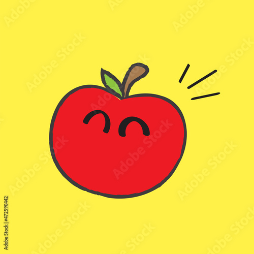 A Cute Hand Drawn Happy Red Apple - Amazing cute minimalist vector happy red apple fruit character suitable for sticker, fall, children book, decoration, animation, design asset and illustration