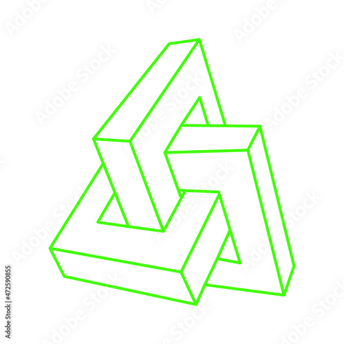 Impossible shapes. Logo. Optical illusion. Sacred geometry figure. Abstract eternal green geometric object. Impossible endless outline. Optical art. Impossible geometry shape on a white background.
