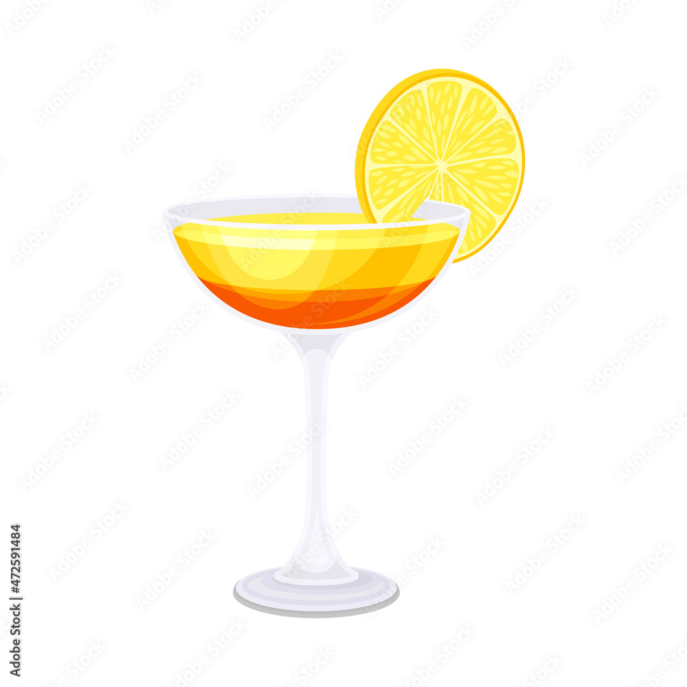 Glass of alcoholic cocktail with slice of orange vector illustration