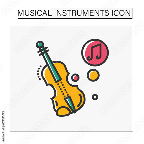 Violin color icon. Classical string orchestral musical instrument. Classical, ethnic and modern music. Music from different countries. Isolated vector illustration