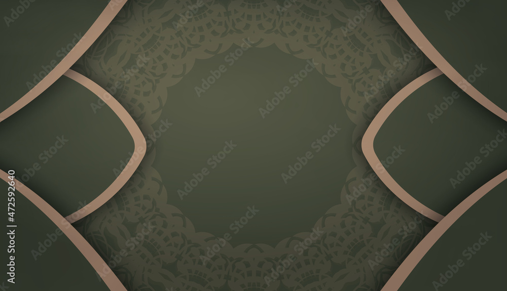 Green color banner template with abstract brown ornament for design under the text