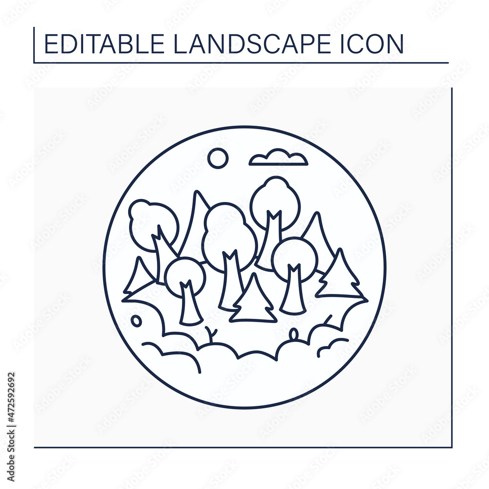 Grove line icon. Small wood without underbrush. Forest. Landscape concept.Isolated vector illustration. Editable stroke Grove line icon. Small wood without underbrush. Forest. Landscape concept.Isolated vector illustration. Editable stroke