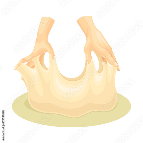 Hands kneading dough for cookies, bread, pizza. Homemade food vector illustration