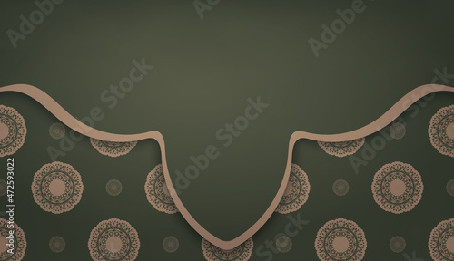 Green color banner template with abstract brown pattern and place for your logo or text